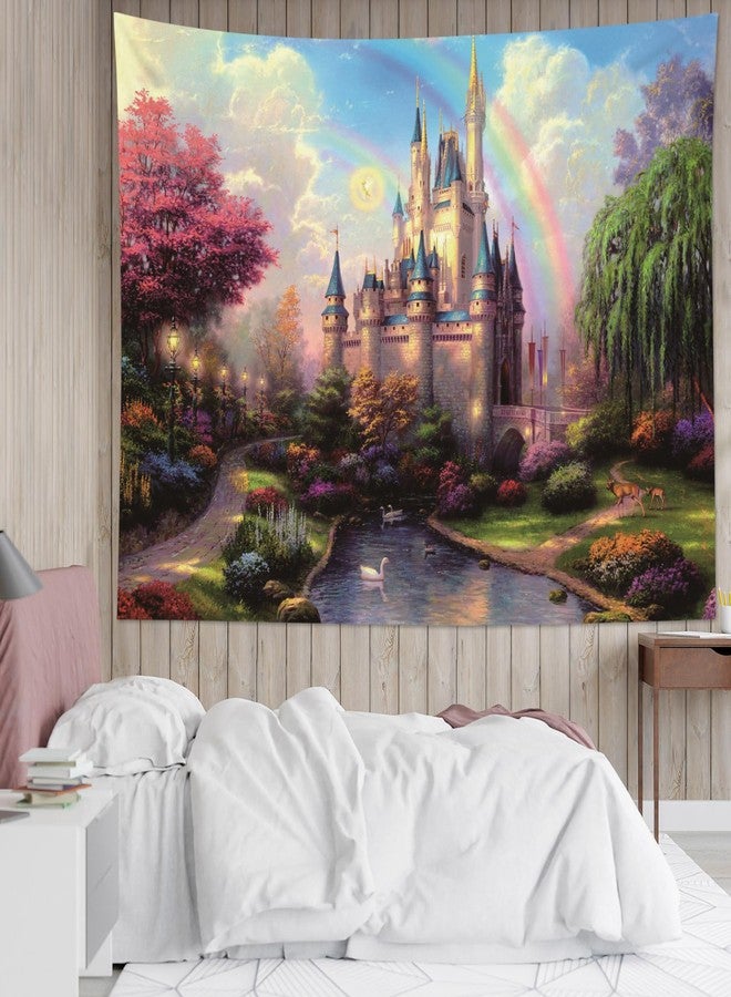 HVEST Castle Tapestry Trees and River in Fantasy Forest Wall Hanging Fairy Tale Tapestries for Kids Bedroom Living Room Dorm Party Wall Decor,60Wx40H inches - Image 2
