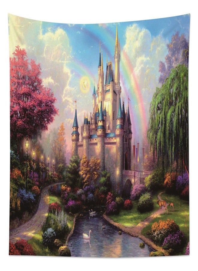 HVEST Castle Tapestry Trees and River in Fantasy Forest Wall Hanging Fairy Tale Tapestries for Kids Bedroom Living Room Dorm Party Wall Decor,60Wx40H inches - Image 5