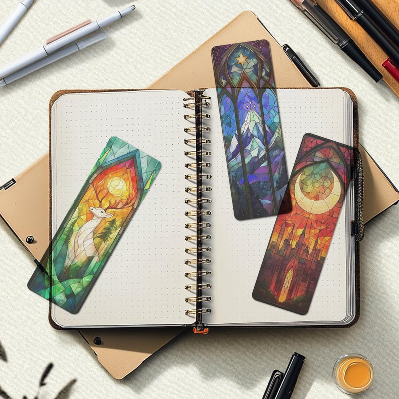 TwoDays Fantasy Stained Glass Art Transparent PVC Bookmarks, Dark Romance Merch for Readers, Romantasy Inspired Bookish Gifts for Book Lovers Booktok, Book Accessories (Set of 3, 6'' x 2'') - Image 3