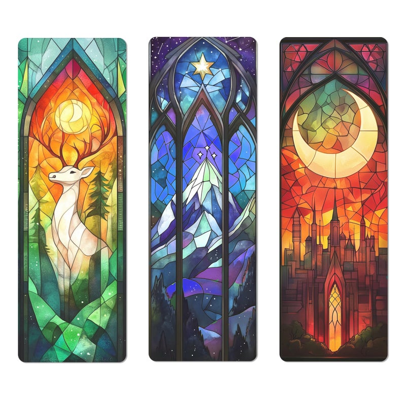 TwoDays Fantasy Stained Glass Art Transparent PVC Bookmarks, Dark Romance Merch for Readers, Romantasy Inspired Bookish Gifts for Book Lovers Booktok, Book Accessories (Set of 3, 6'' x 2'') - Image 1