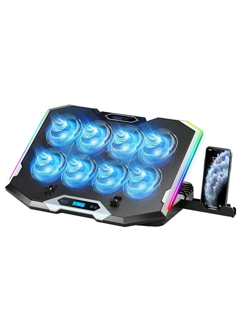 SYOSI Gaming Laptop Cooling Pad, with 8 Cooling Fans, RGB Laptop Fan Cooling Pad 15-17.3 Inch, Laptop Cooler Stand with 6 Height Adjustable  - Image 1