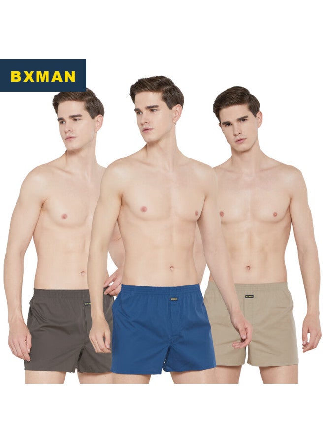 Bxman Loose Fit Men's Boxer Shorts Pure Cotton Woven Boxer Briefs Mid-rise Plus Size Solid Color Cb79 Set Xxl - Image 1