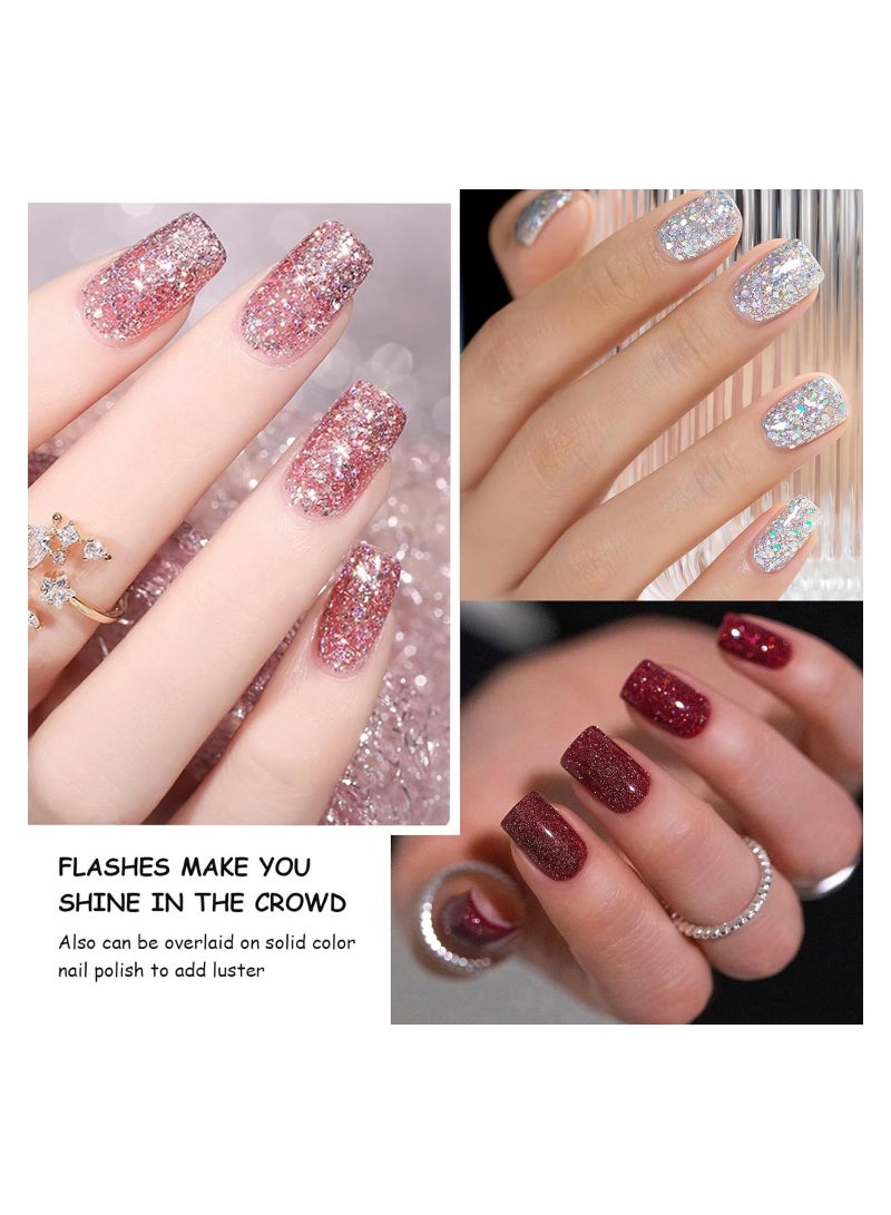 Excefore Glitter Nail Polish Set, 4Pcs Sliver Pink Purple Red Nail Varnish Set, Sparkly Shinny Natural Look Quick Dry Nail Varnish Gift Set DIY Long Lasting Nail Art Home - Image 2