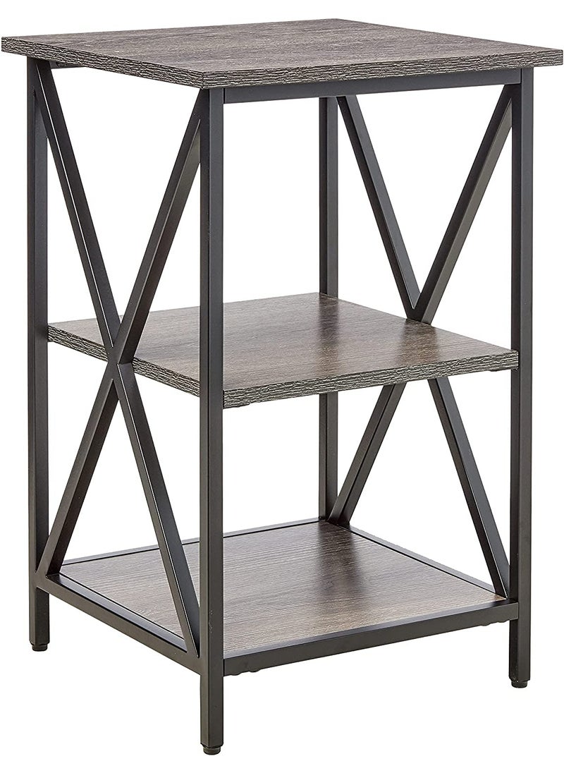 INDIAN DECOR INDIAN DECOR 45514 Sofa Side End Table Side Table with Wooden Shelf C Shaped Couch Table for Living Room Bedroom Metal Frame Nightstand  - Image 1