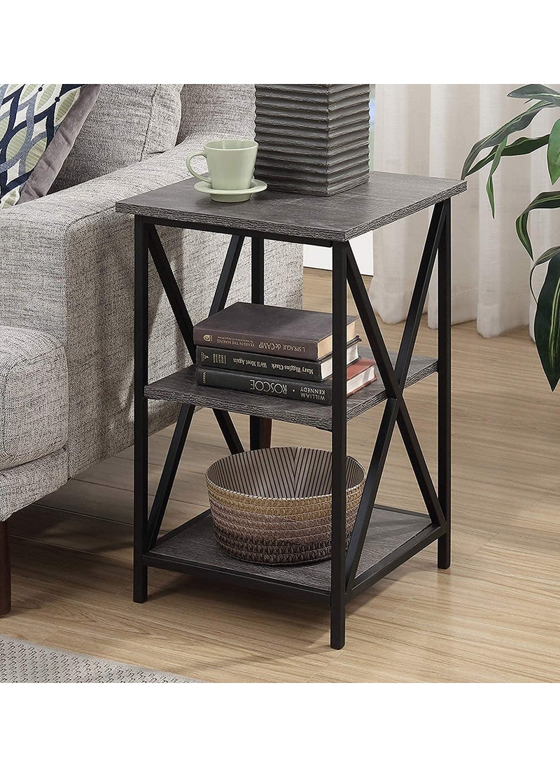 INDIAN DECOR INDIAN DECOR 45514 Sofa Side End Table Side Table with Wooden Shelf C Shaped Couch Table for Living Room Bedroom Metal Frame Nightstand  - Image 2