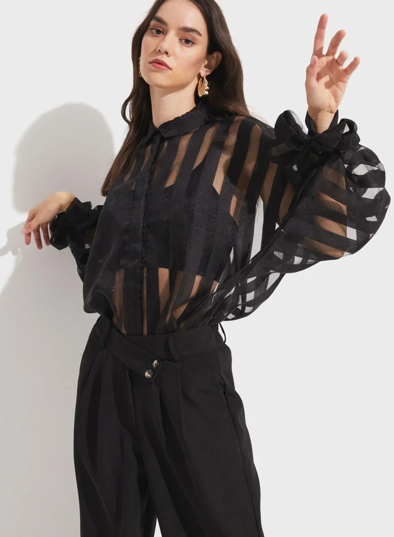 JUNE Stripped Button Down Shirt