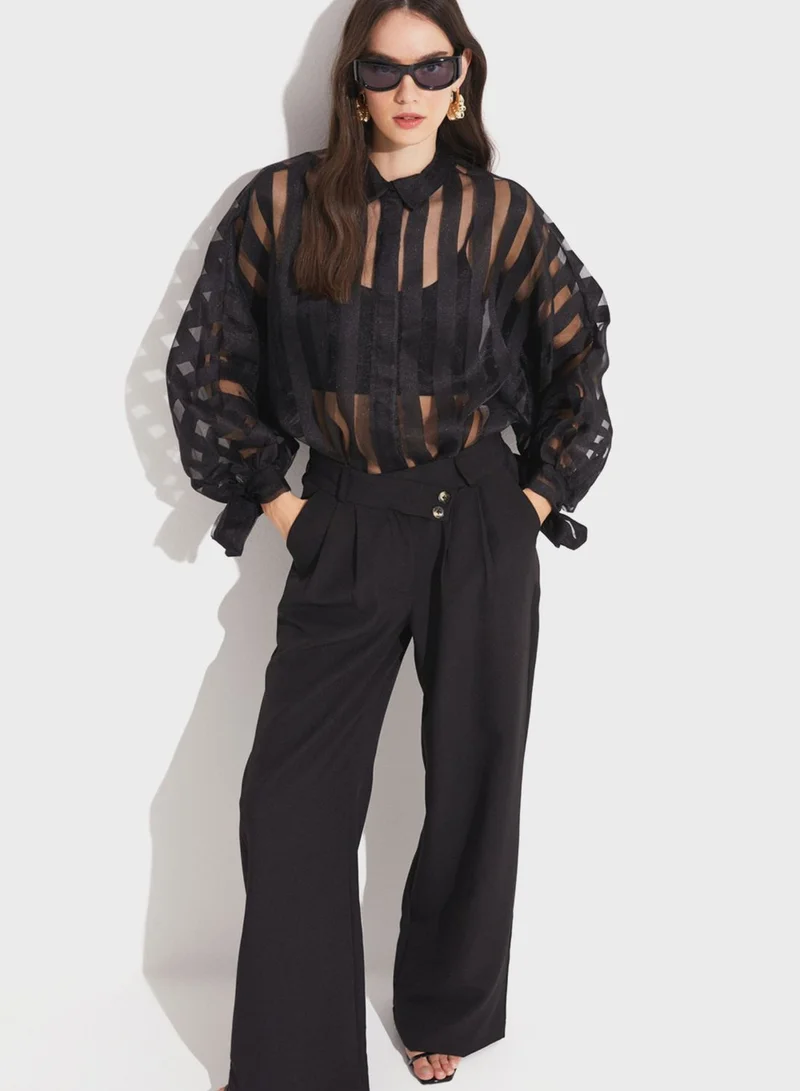 JUNE Stripped Button Down Shirt