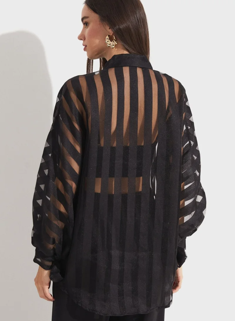 JUNE Stripped Button Down Shirt
