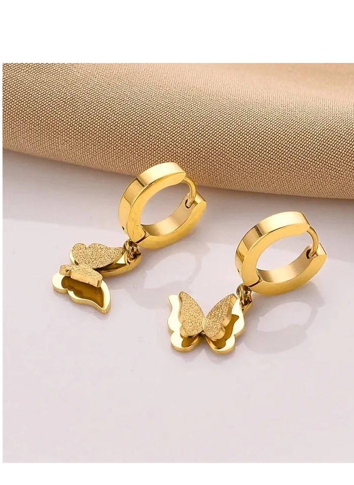 Luxuria 14k Gold Small White Butterfly Dangle Hoop Earrings  - Image 4