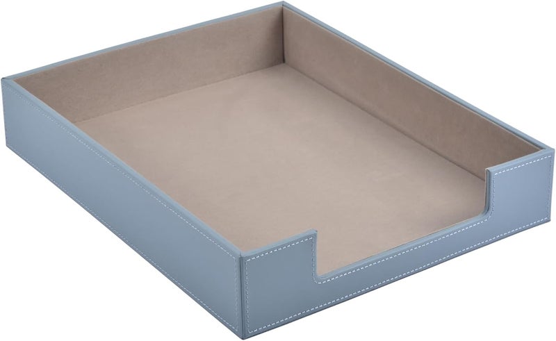 RHCSZ PU Leather 1-Layer Stackable Office File Document Tray Case Rack Paper Letter Tray Desk File Document Organizer Holder (Grey) - Image 1