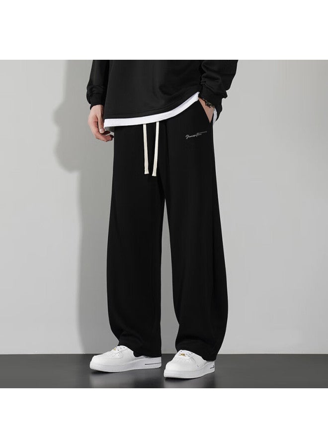 Maybeyond Men's Casual Pants Spring American Style Curved Blade Sports Long Pants Wide Leg Draped Straight Trousers Ma09 Black L - Image 5
