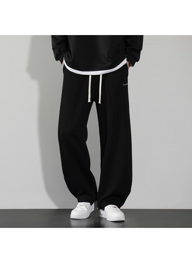 Maybeyond Men's Casual Pants Spring American Style Curved Blade Sports Long Pants Wide Leg Draped Straight Trousers Ma09 Black L - Image 3