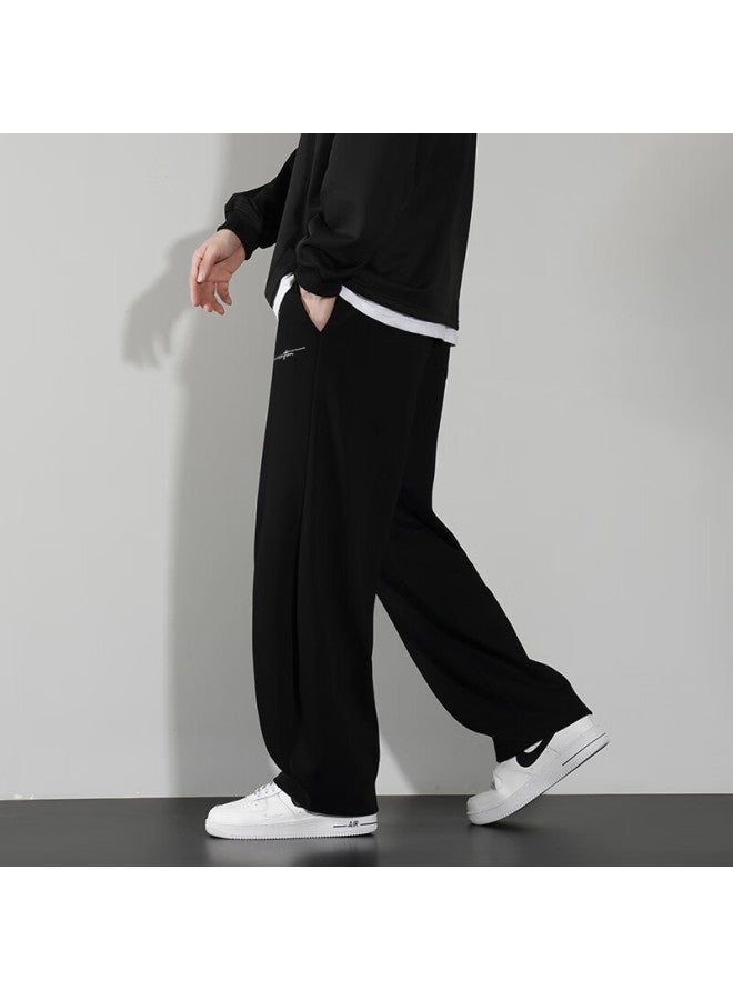 Maybeyond Men's Casual Pants Spring American Style Curved Blade Sports Long Pants Wide Leg Draped Straight Trousers Ma09 Black L - Image 2