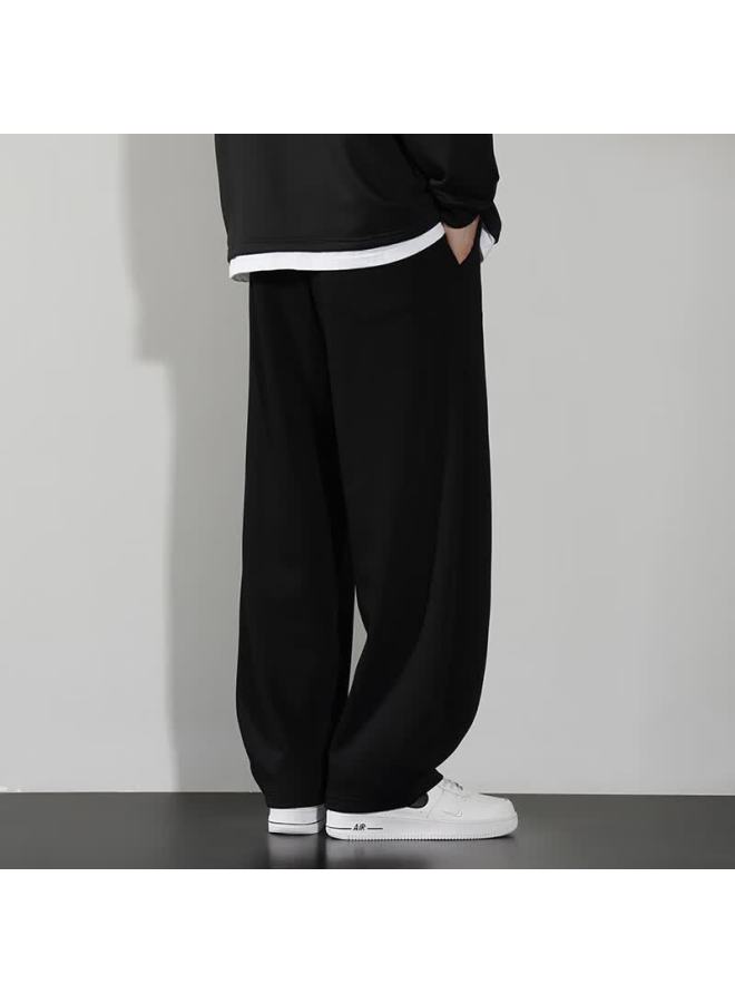 Maybeyond Men's Casual Pants Spring American Style Curved Blade Sports Long Pants Wide Leg Draped Straight Trousers Ma09 Black L - Image 4