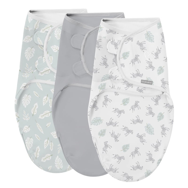 SwaddleMe سوادل مي من إنجنيويتي - سواتل سهلة التغيير بحجم صغير/متوسط، 0-3 أشهر، 7-14 رطل، عبوة 3 مع سحاب سهل التغيير - زيبرا بوتانيكال - Image 1