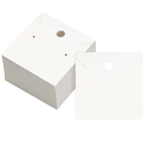 Festiko® 100 Pcs White Earring Display Cards (2.4 Inch) | Square Kraft Jewellery Holder Cards for Earrings & Necklaces | Jewellery Display for Handmade, Small Business, Craft Fair & Retail Use - Image 1