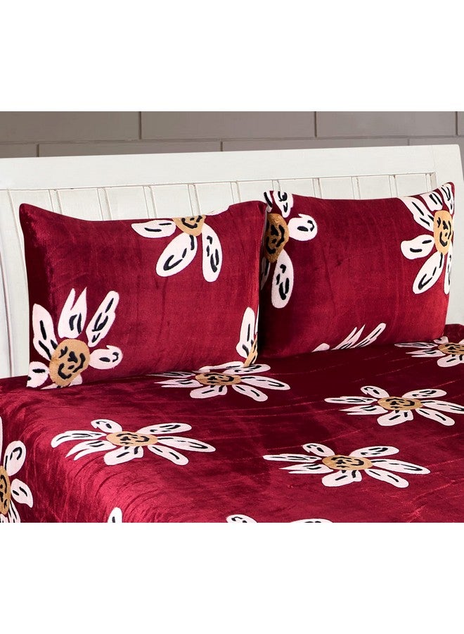 RD TREND 190 Gsm Flannel Warm Bedsheets For Winter, Double Flat Size 90 X 100 Inches, 2 Pillow Covers 300 TC 18 X 28 Inches (Red Floral, Double Flat) - Image 3