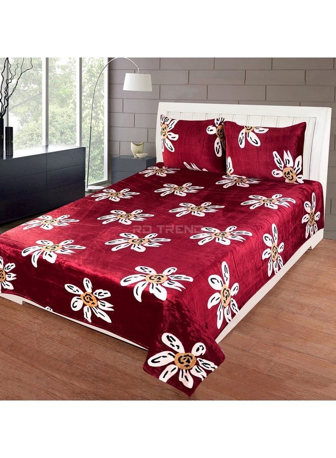 RD TREND 190 Gsm Flannel Warm Bedsheets For Winter, Double Flat Size 90 X 100 Inches, 2 Pillow Covers 300 TC 18 X 28 Inches (Red Floral, Double Flat) - Image 1