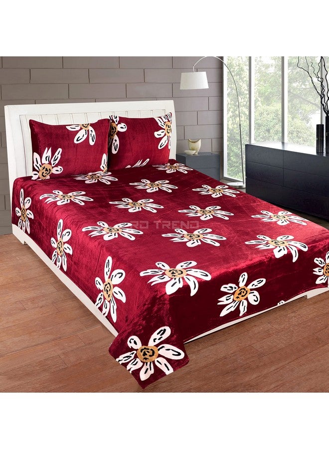 RD TREND 190 Gsm Flannel Warm Bedsheets For Winter, Double Flat Size 90 X 100 Inches, 2 Pillow Covers 300 TC 18 X 28 Inches (Red Floral, Double Flat) - Image 2