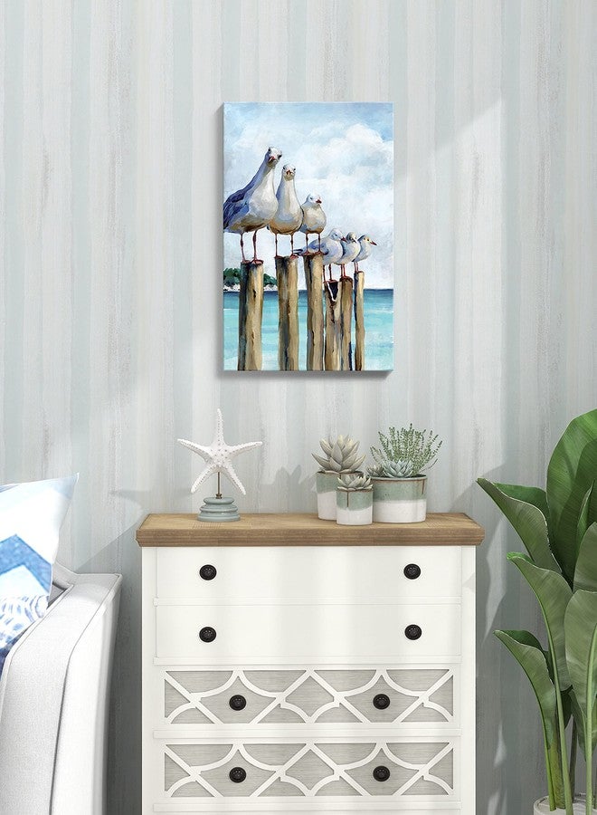 SUMGAR Ocean Wall Art Coastal Sea Bird Artwork Framed Prints Wall Decor Teal Beach Canvas Paintings for Bathroom Bedroom Living Room Decor 16"x24" - Image 2
