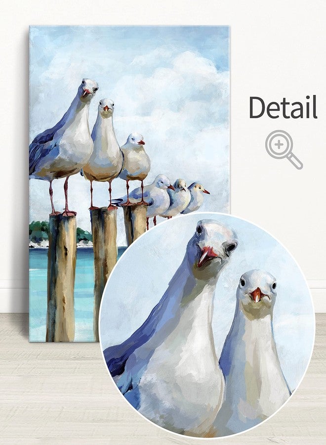 SUMGAR Ocean Wall Art Coastal Sea Bird Artwork Framed Prints Wall Decor Teal Beach Canvas Paintings for Bathroom Bedroom Living Room Decor 16"x24" - Image 3