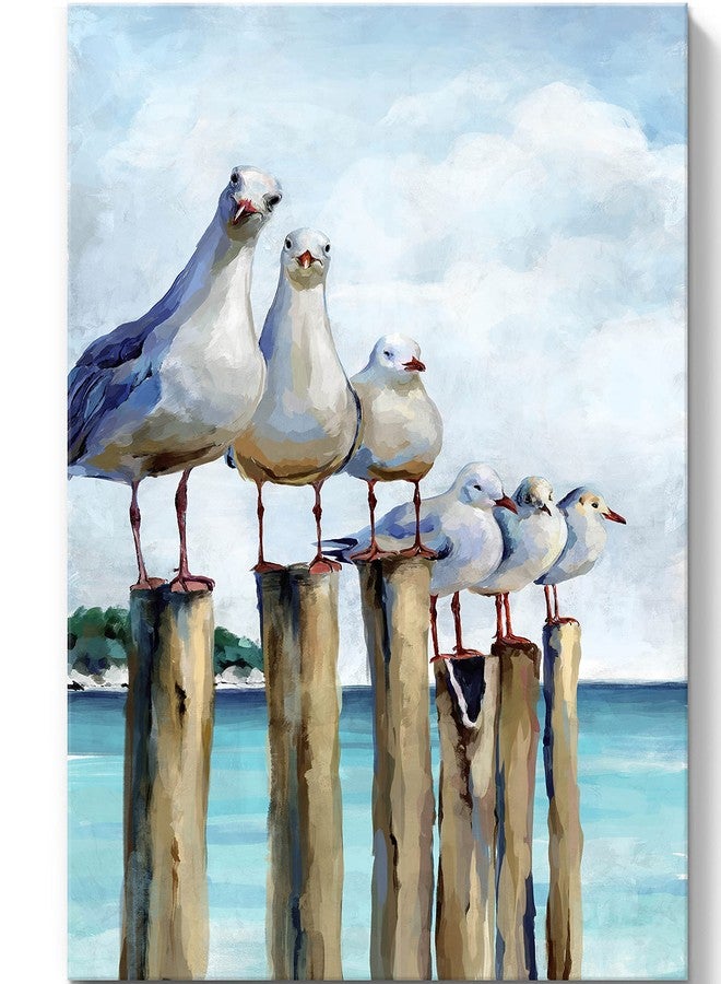 SUMGAR Ocean Wall Art Coastal Sea Bird Artwork Framed Prints Wall Decor Teal Beach Canvas Paintings for Bathroom Bedroom Living Room Decor 16"x24" - Image 1