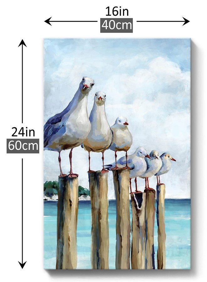 SUMGAR Ocean Wall Art Coastal Sea Bird Artwork Framed Prints Wall Decor Teal Beach Canvas Paintings for Bathroom Bedroom Living Room Decor 16"x24" - Image 4
