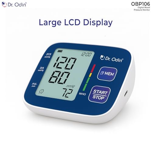 Dr.Odin Dr. Odin OBP106 Automatic Digital Blood Pressure Monitor with Large Display for Home, Cuff 22-36 cm, Dual Memory, Battery Powered, Blue - Image 5