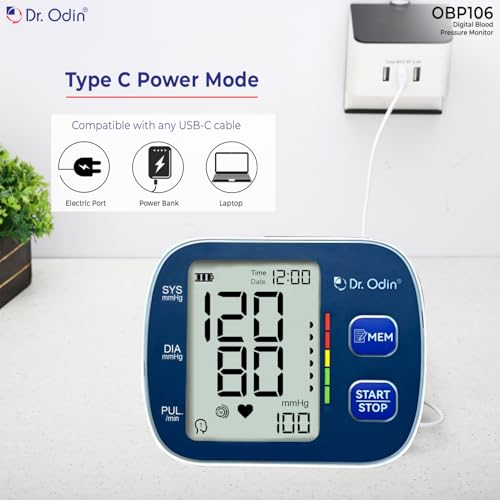 Dr.Odin Dr. Odin OBP106 Automatic Digital Blood Pressure Monitor with Large Display for Home, Cuff 22-36 cm, Dual Memory, Battery Powered, Blue - Image 3