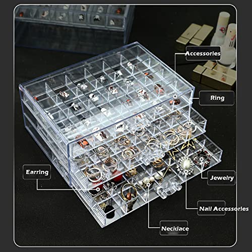 YUFONG Earring Storage Box Organizer 3 Drawers Acrylic Jewelry Storage Box Holder Transparent Jewelry Display Stand with 72 Small Compartments Gift for Women Girls (Clear) - Image 3