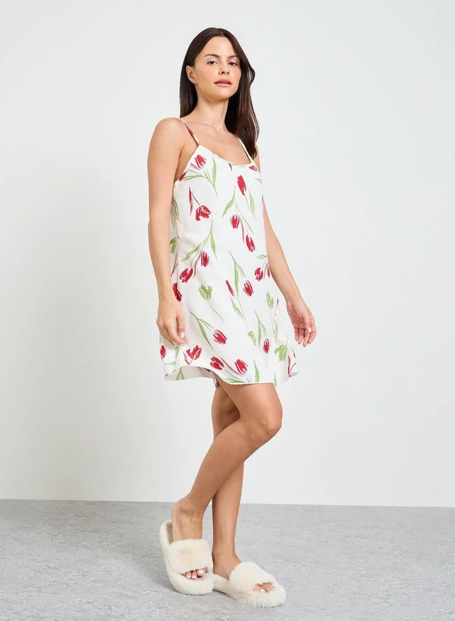 Take Two White Strappy Tulip Print Nightdress