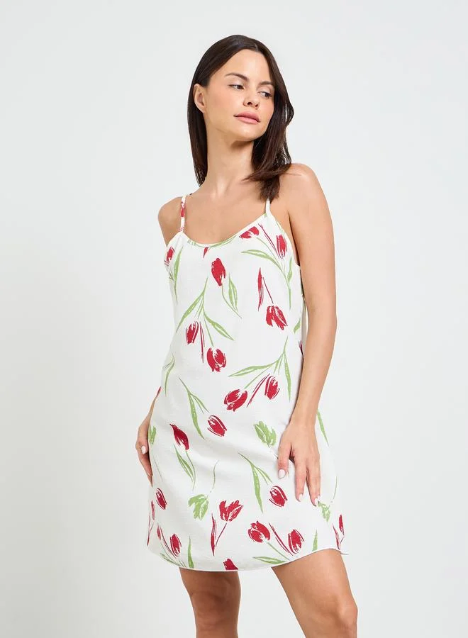 Take Two White Strappy Tulip Print Nightdress