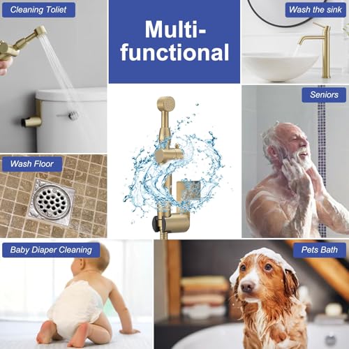 Green Spring Greenspring Bidet Sprayer for Toilet Brushed Gold Bidet Attachment for Toilet with Adjustable Pressure Control 3”-11” Spray Reach Brass Cloth Diaper Sprayer - Image 4