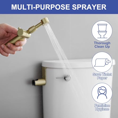 Green Spring Greenspring Bidet Sprayer for Toilet Brushed Gold Bidet Attachment for Toilet with Adjustable Pressure Control 3”-11” Spray Reach Brass Cloth Diaper Sprayer - Image 3