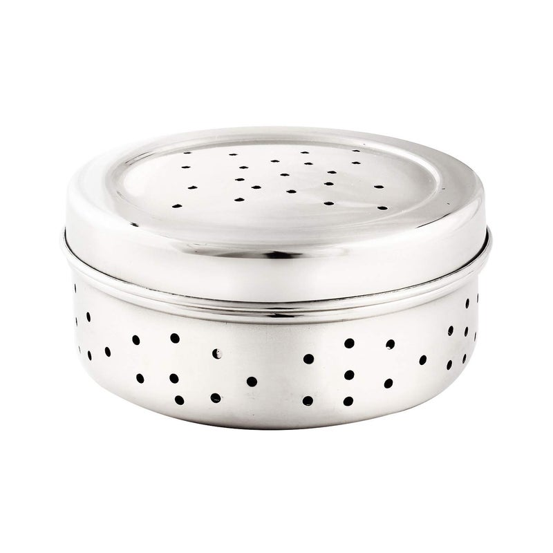 Devera Stainless Steel Green Coriander Storage Box Curry Leaves Box Set Sprouts with air Ventilation Food containers Silver Dabba Flat Box Steel Dabba dhaniya dibba 600 ml - Image 1