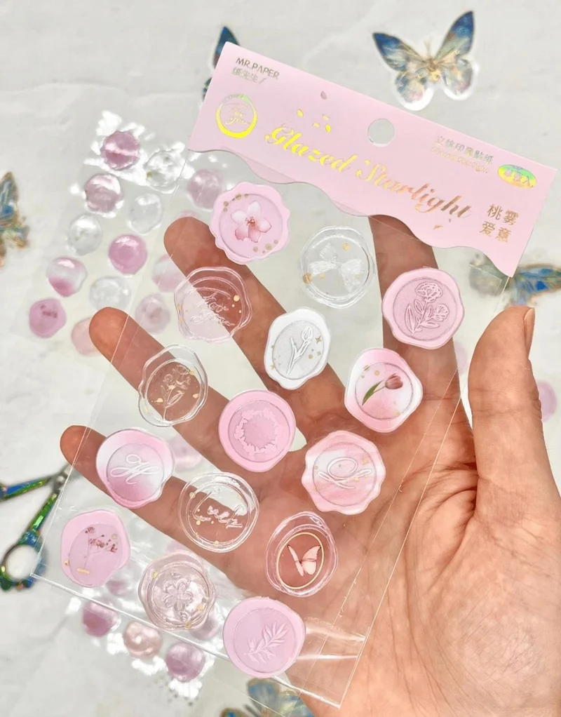 كاغيت جيمي دوكان Paper Ship Shop Glazed Starlight 3D Pink 15 Pieces Self Adhesive Sticker Seal / Stamp / Art Decals
