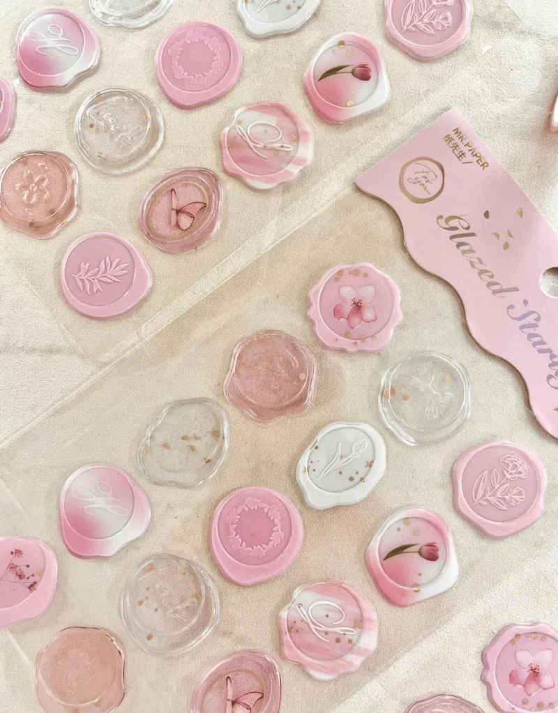 كاغيت جيمي دوكان Paper Ship Shop Glazed Starlight 3D Pink 15 Pieces Self Adhesive Sticker Seal / Stamp / Art Decals