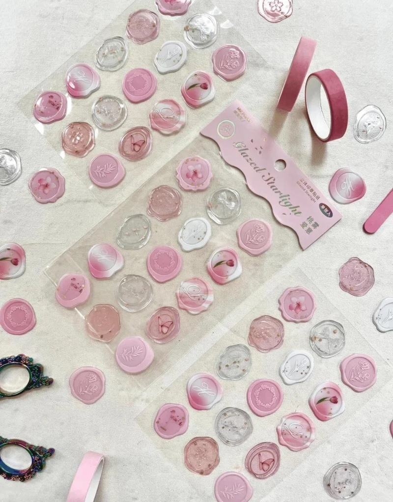 كاغيت جيمي دوكان Paper Ship Shop Glazed Starlight 3D Pink 15 Pieces Self Adhesive Sticker Seal / Stamp / Art Decals