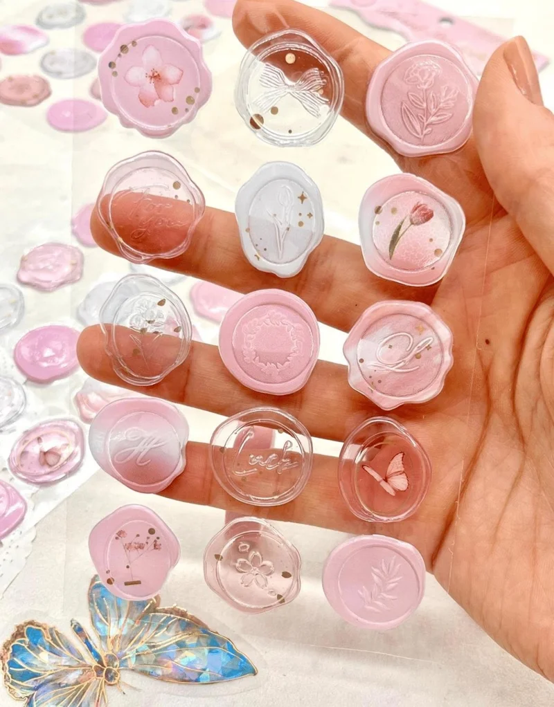 كاغيت جيمي دوكان Paper Ship Shop Glazed Starlight 3D Pink 15 Pieces Self Adhesive Sticker Seal / Stamp / Art Decals