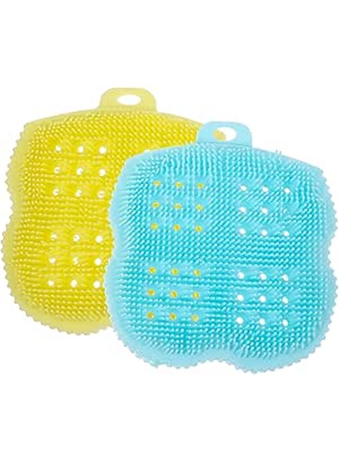 2Pcs Blue Silicone Body Scrubber Brush For Exfoliating And Scalp Detangling - Image 1
