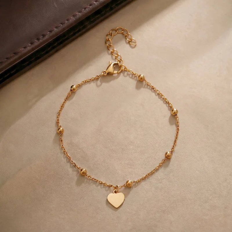 Palmonas 18k Gold Plated Beaded Chain Heart Charm Bracelet For Women - Waterproof & Anti-Tarnish