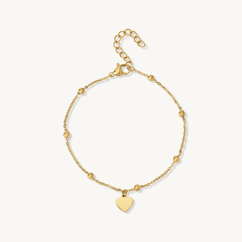 Palmonas 18k Gold Plated Beaded Chain Heart Charm Bracelet For Women - Waterproof & Anti-Tarnish