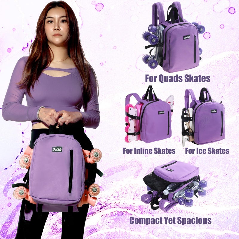 JajaHoho Roller skates bags for Women Men, Lavender Lilac Sports Backpack for Rollerskates, Ice skates, Inline skates, Skate Gear Storage, Durable and Stylish, 11.8 x 9 x 2.8 inches (Purple) - Image 2