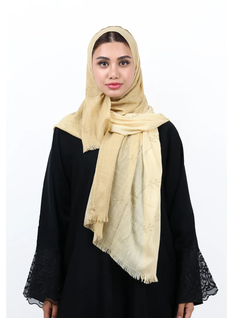 Jameela Premium Embellished Slub Cotton Scarf with Vine Crystal Strass (Desert Beige)
