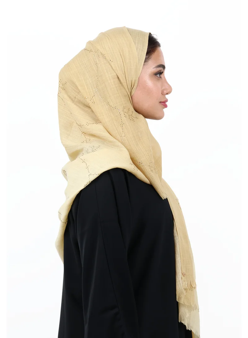 Jameela Premium Embellished Slub Cotton Scarf with Vine Crystal Strass (Desert Beige)