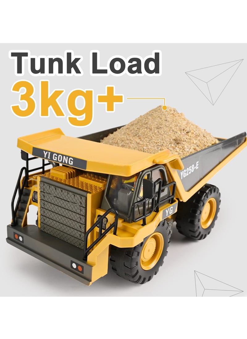 SYOSI Remote Control Dump Truck Toys RC Construction Toy Vehicles with Metal Bed Lights Sounds 9 Channel 2 Batteries RC Truck Toys Bulldozing Dump Engineering Truck Birthday Gifts for Boys Age 3+  - Image 2