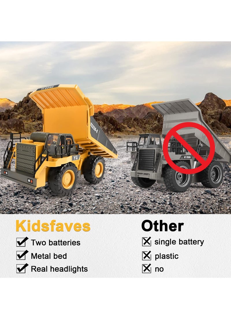 SYOSI Remote Control Dump Truck Toys RC Construction Toy Vehicles with Metal Bed Lights Sounds 9 Channel 2 Batteries RC Truck Toys Bulldozing Dump Engineering Truck Birthday Gifts for Boys Age 3+  - Image 4