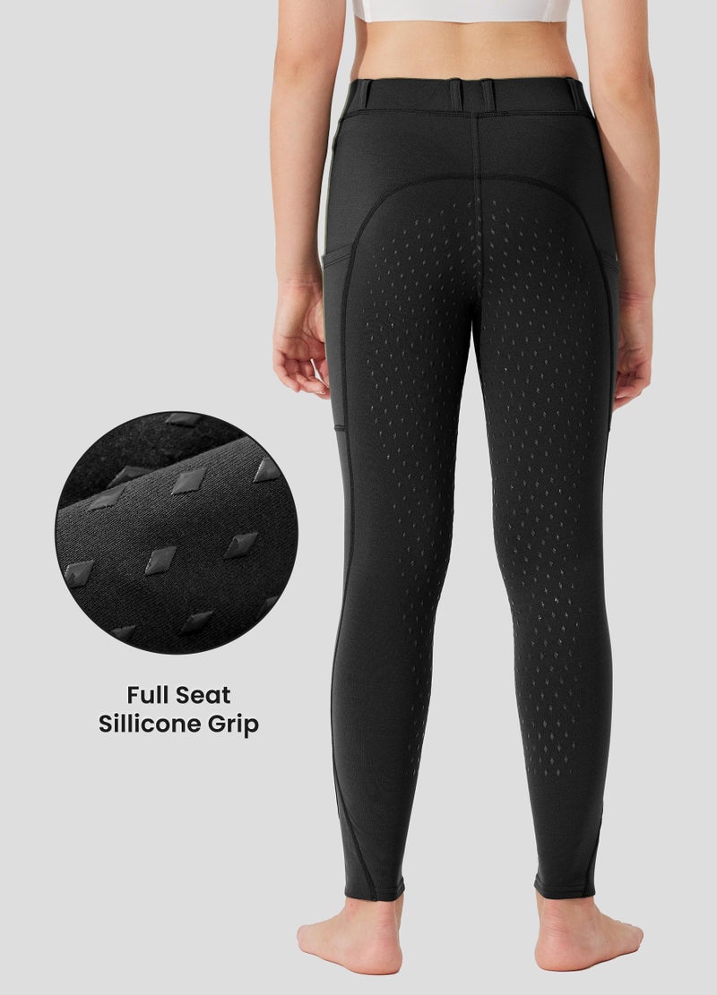 Willit Girls Fleece Horse Riding Pants Equestrian Breeches Kids Winter Riding Tights Thermal Schooling Tights Black S - Image 2
