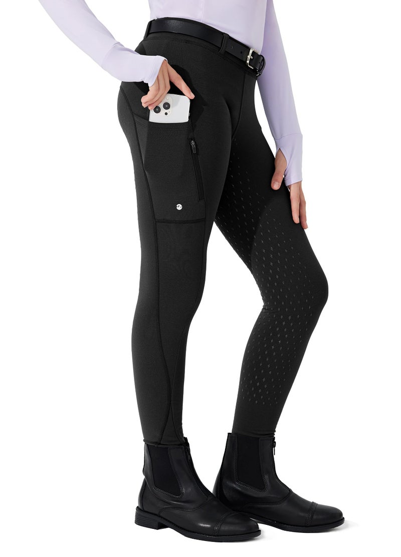 Willit Girls Fleece Horse Riding Pants Equestrian Breeches Kids Winter Riding Tights Thermal Schooling Tights Black S - Image 1