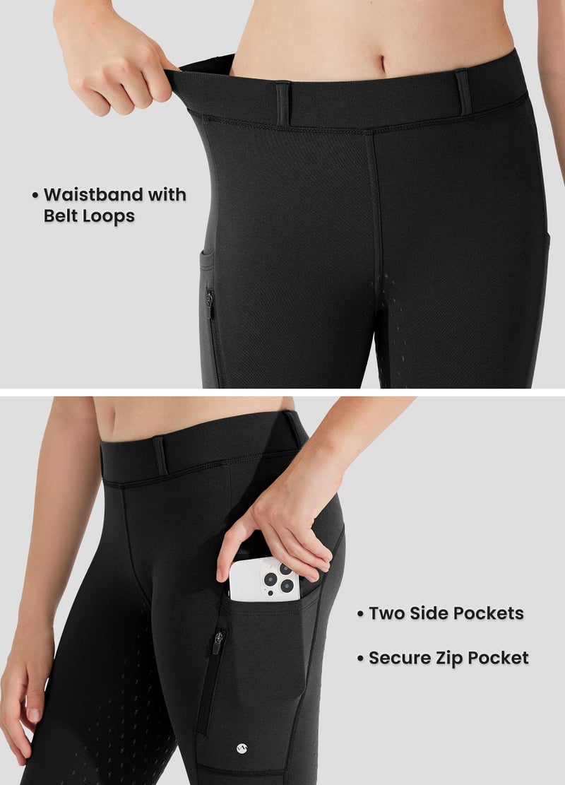 Willit Girls Fleece Horse Riding Pants Equestrian Breeches Kids Winter Riding Tights Thermal Schooling Tights Black S - Image 4